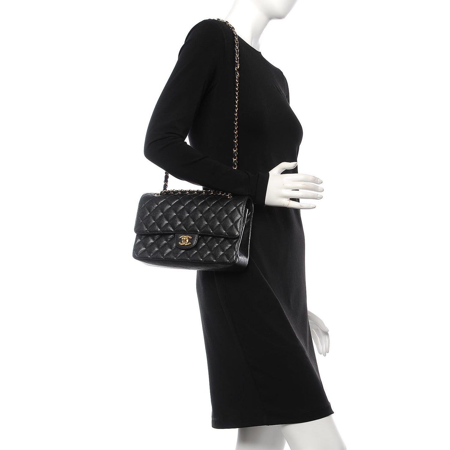Caviar Quilted Medium Double Flap Black