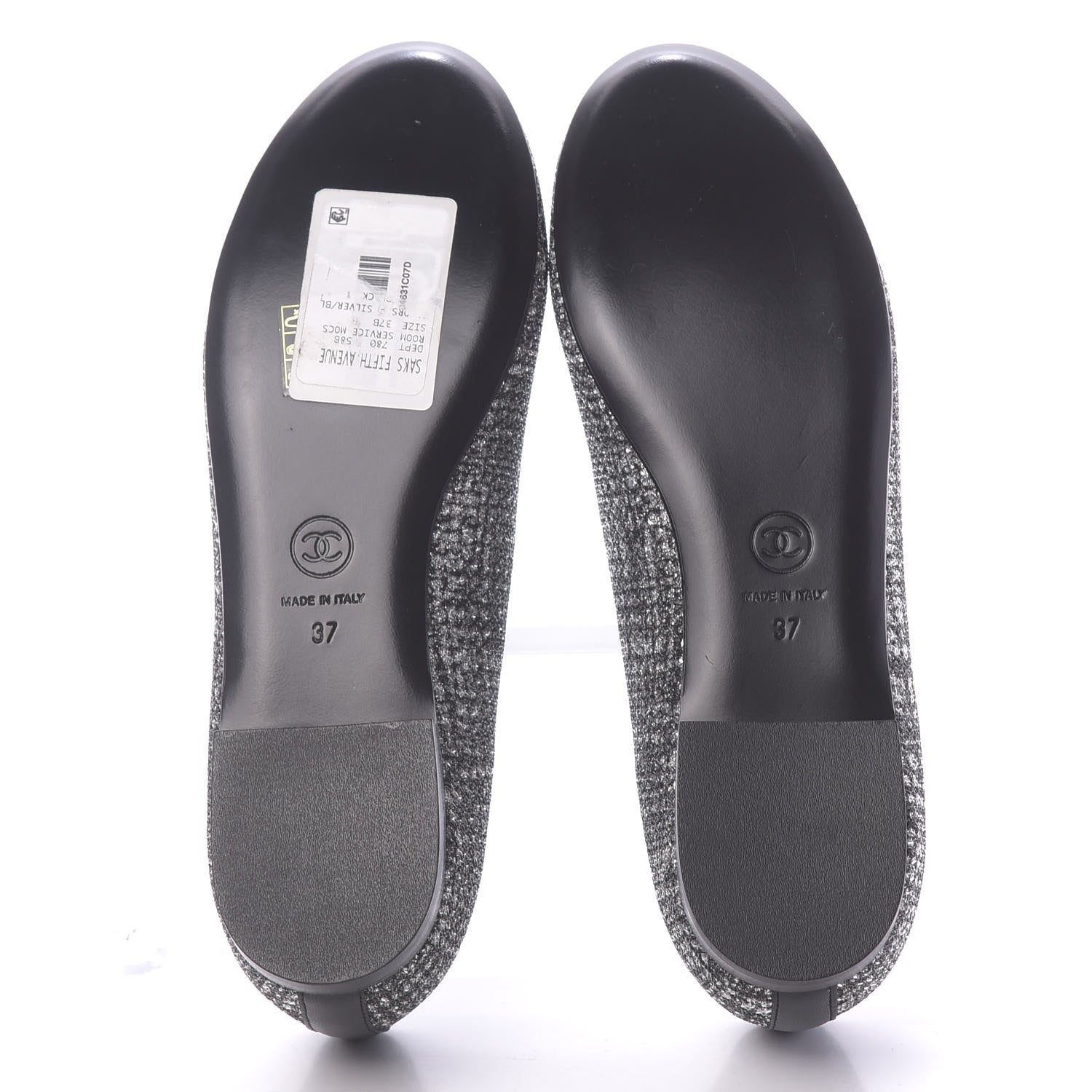 Chanel Fantasy Fabric Grosgrain CC Mocassin Loafers 37 White Black 6 of 11
