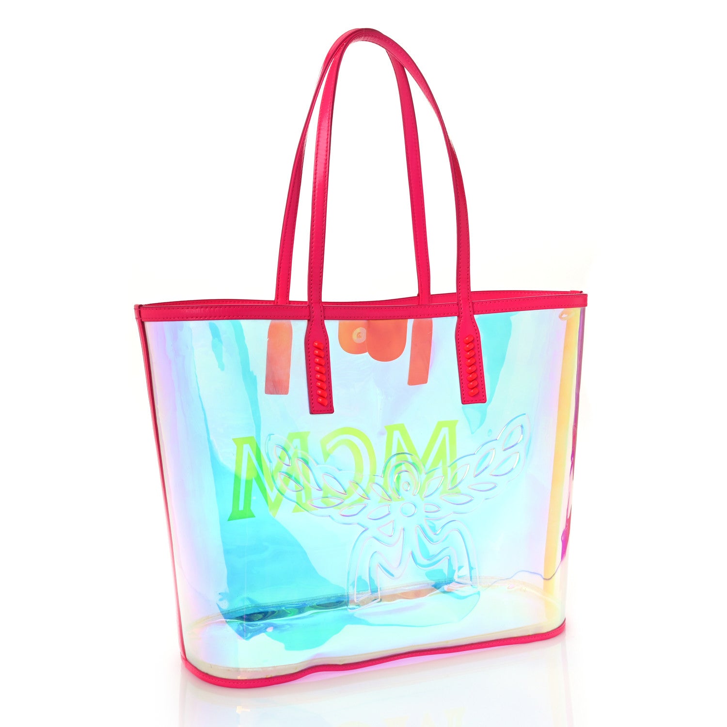 MCM Iridescent PVC Shopper Tote Neon Pink Hologram 2 of 7