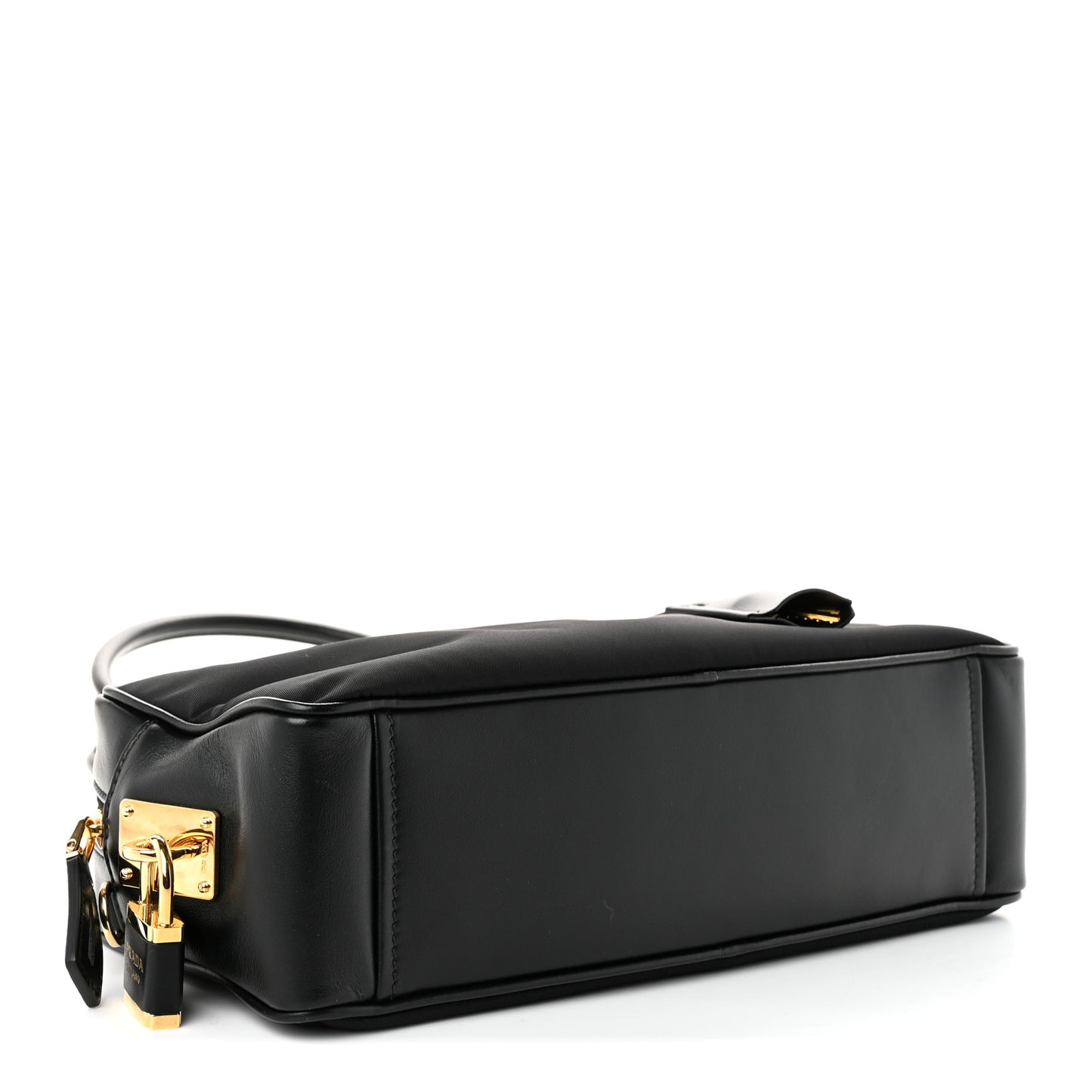 Re-Nylon Vitello Small Top Handle Padlock Bag Black