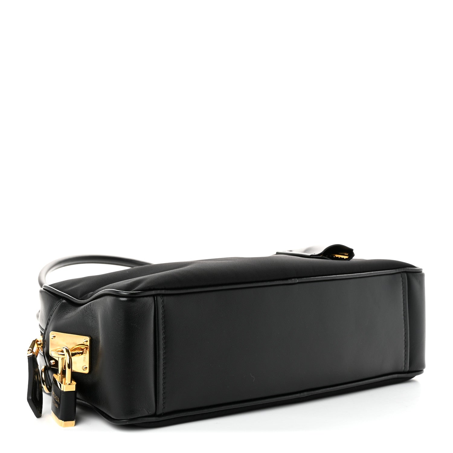 Prada Re-Nylon Vitello Small Top Handle Padlock Bag Black 4 of 9