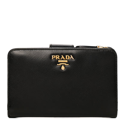 Prada Saffiano Metal Compact Wallet Black 1 of 8