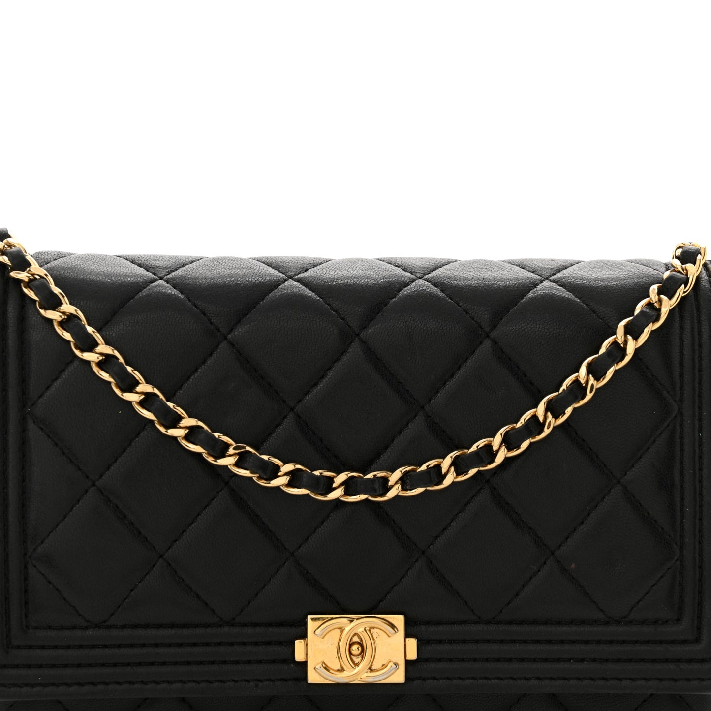 Lambskin Quilted Boy Wallet On Chain WOC Black