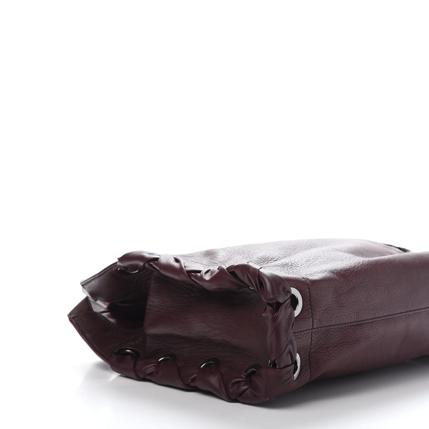 Grainy Calfskin Grommet Lace Up Rion Shoulder Bag Bordeaux