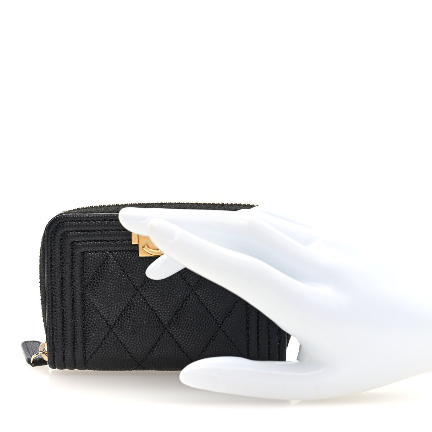 Caviar Quilted Boy Zip Around Coin Purse Wallet Black