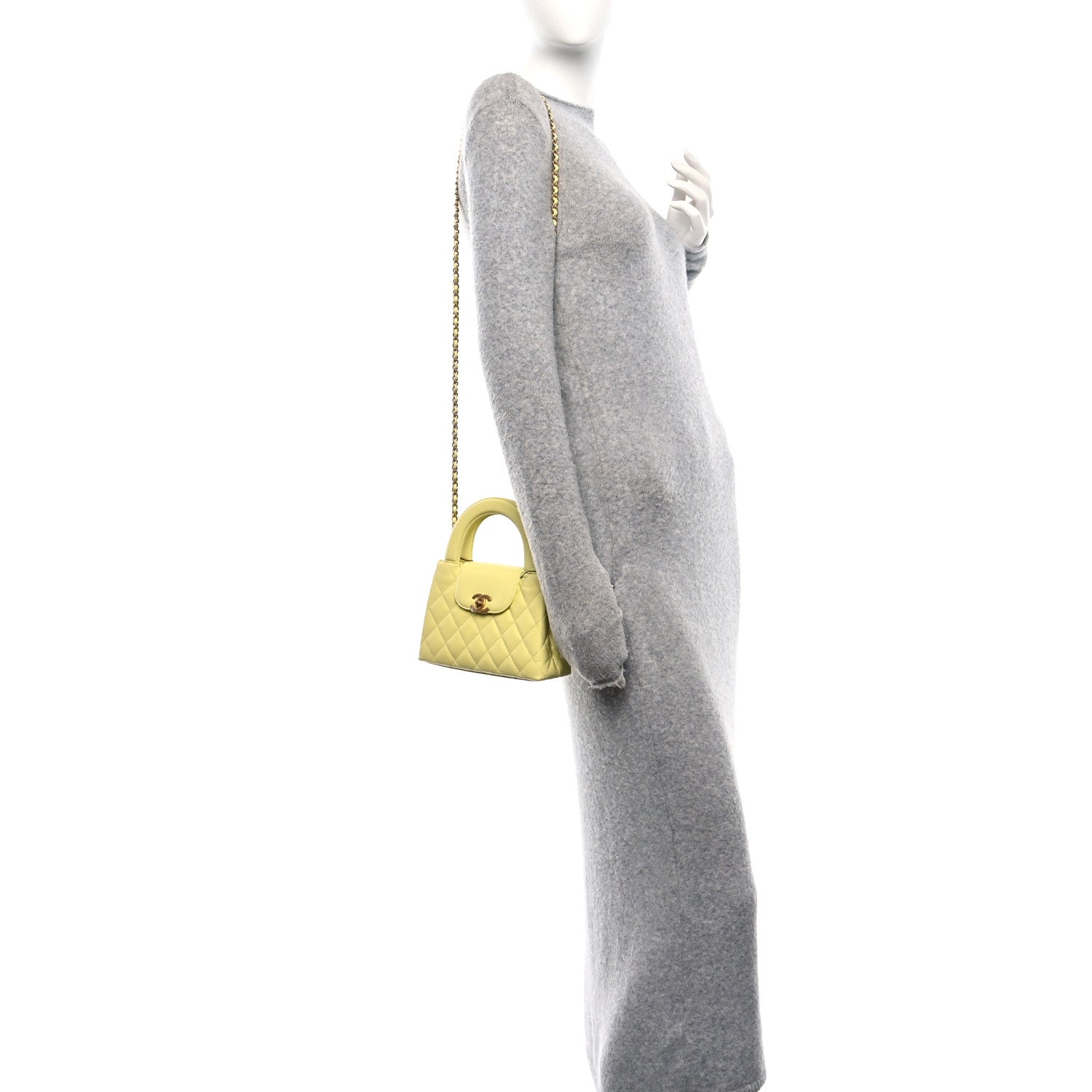 Chanel Shiny Aged Calfskin Quilted Nano Kelly Shopper Light Yellow 3 of 10