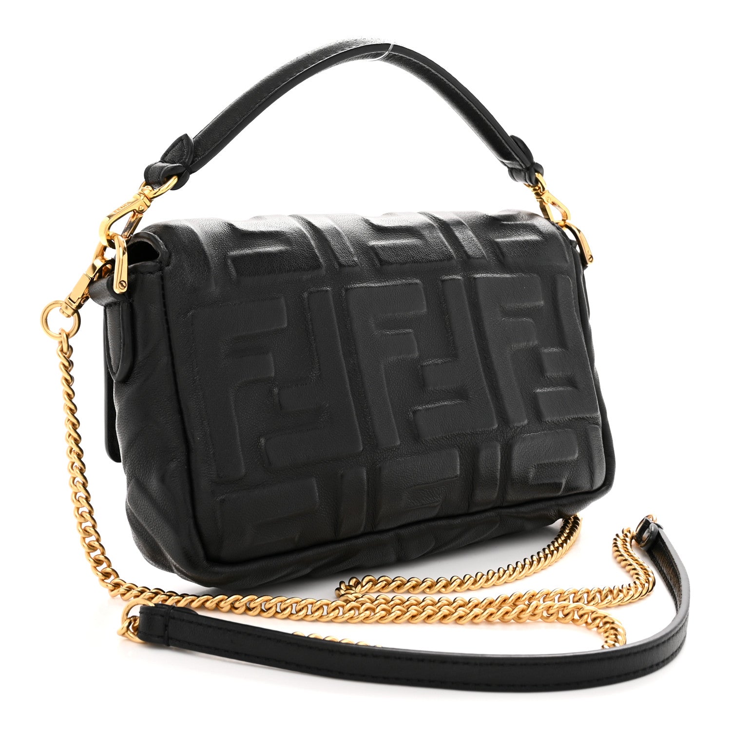 Fendi Nappa FF 1974 Embossed Mini Baguette Black 3 of 12