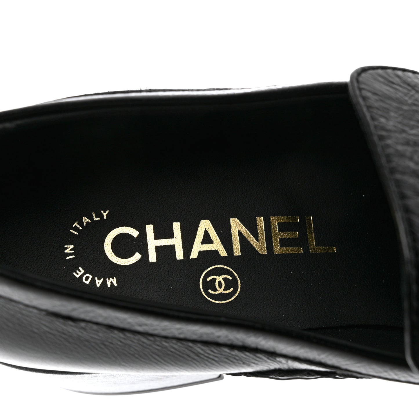 Shiny Calfskin Metal CC Loafers 36.5 Black