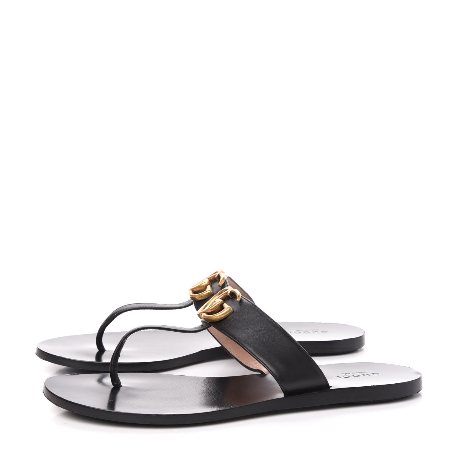Gucci Calfskin Double G Thong Sandals 38.5 Black 3 of 7