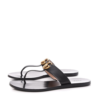 Gucci Calfskin Double G Thong Sandals 38.5 Black 3 of 7