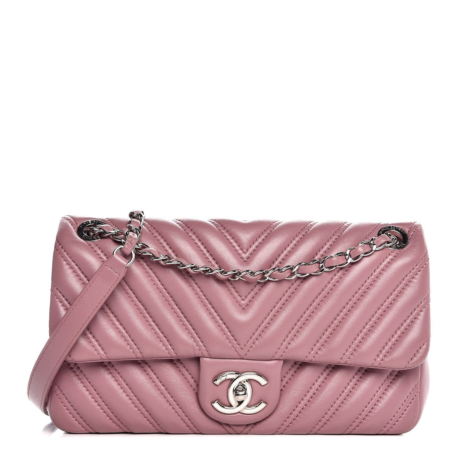 Chanel Lambskin Chevron Double Stitch Medium Single Flap Pink 1 of 7