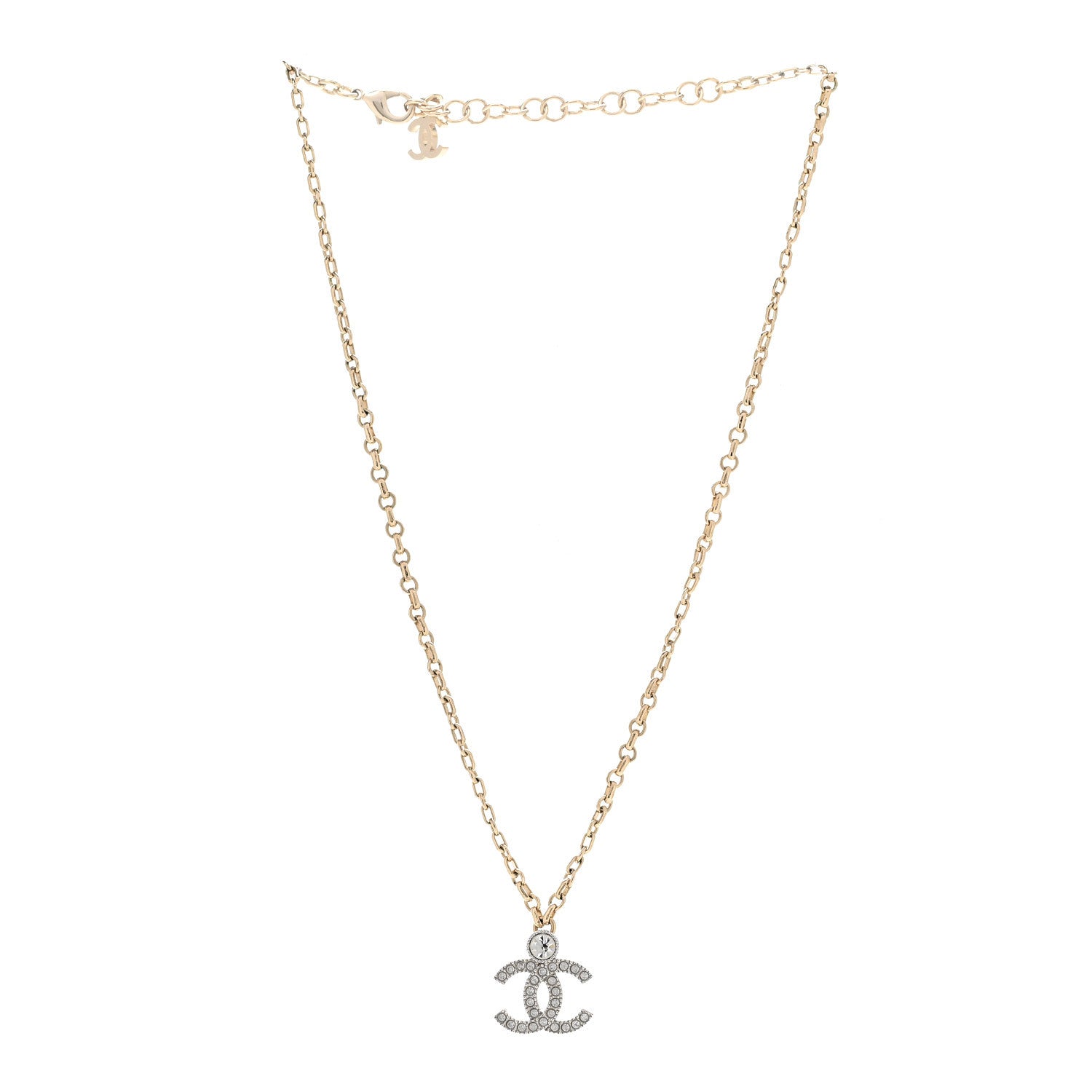 Chanel Crystal CC Necklace Gold Silver 3 of 6