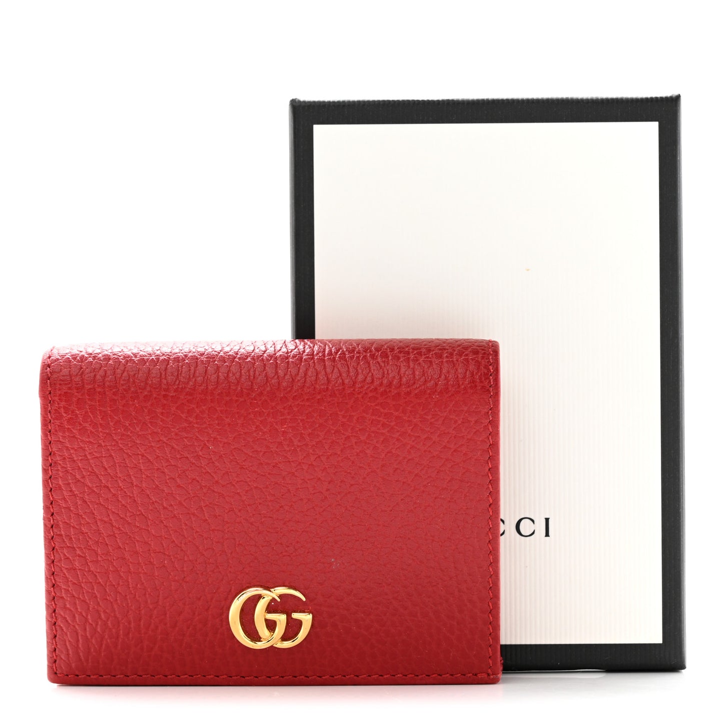 Pebbled Calfskin GG Marmont Card Case Hibiscus Red