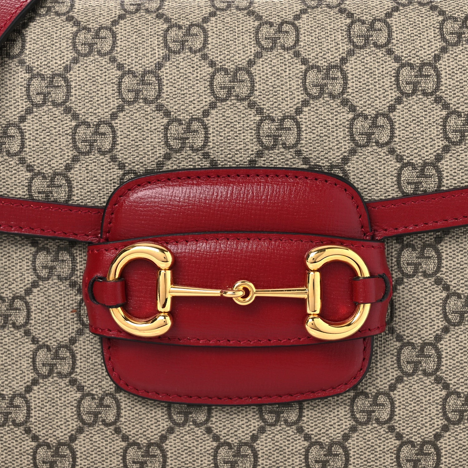 Gucci GG Supreme Monogram Azalea Calfskin Horsebit 1955 Shoulder Bag Beige Ebony New Cherry Red 8 of 11