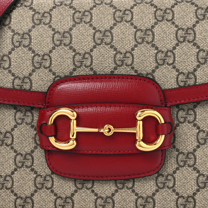 Gucci GG Supreme Monogram Azalea Calfskin Horsebit 1955 Shoulder Bag Beige Ebony New Cherry Red 8 of 11