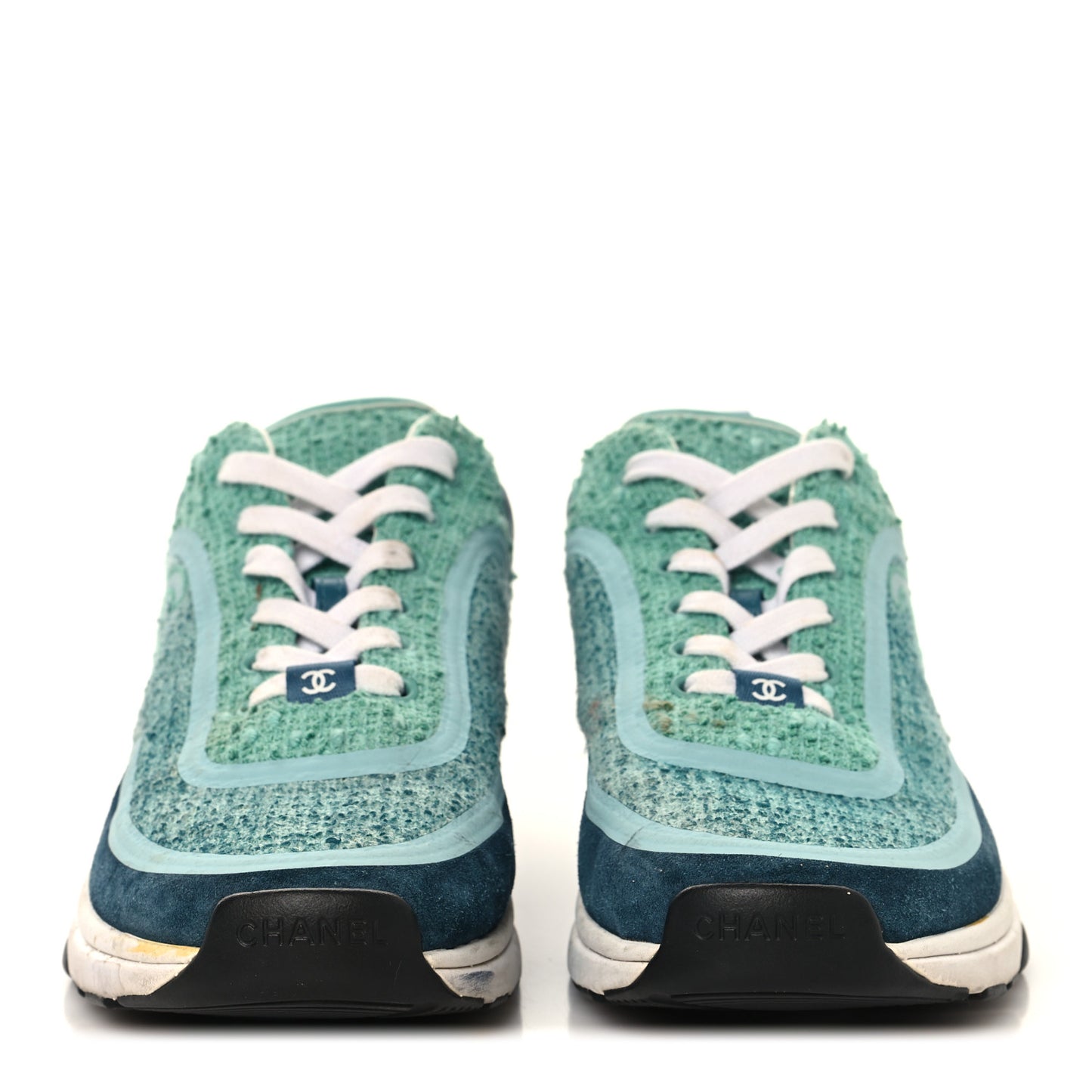 Tweed Suede Calfskin CC Sneakers 41 Green Navy