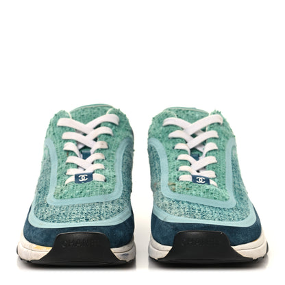 Chanel Tweed Suede Calfskin CC Sneakers 41 Green Navy 3 of 9