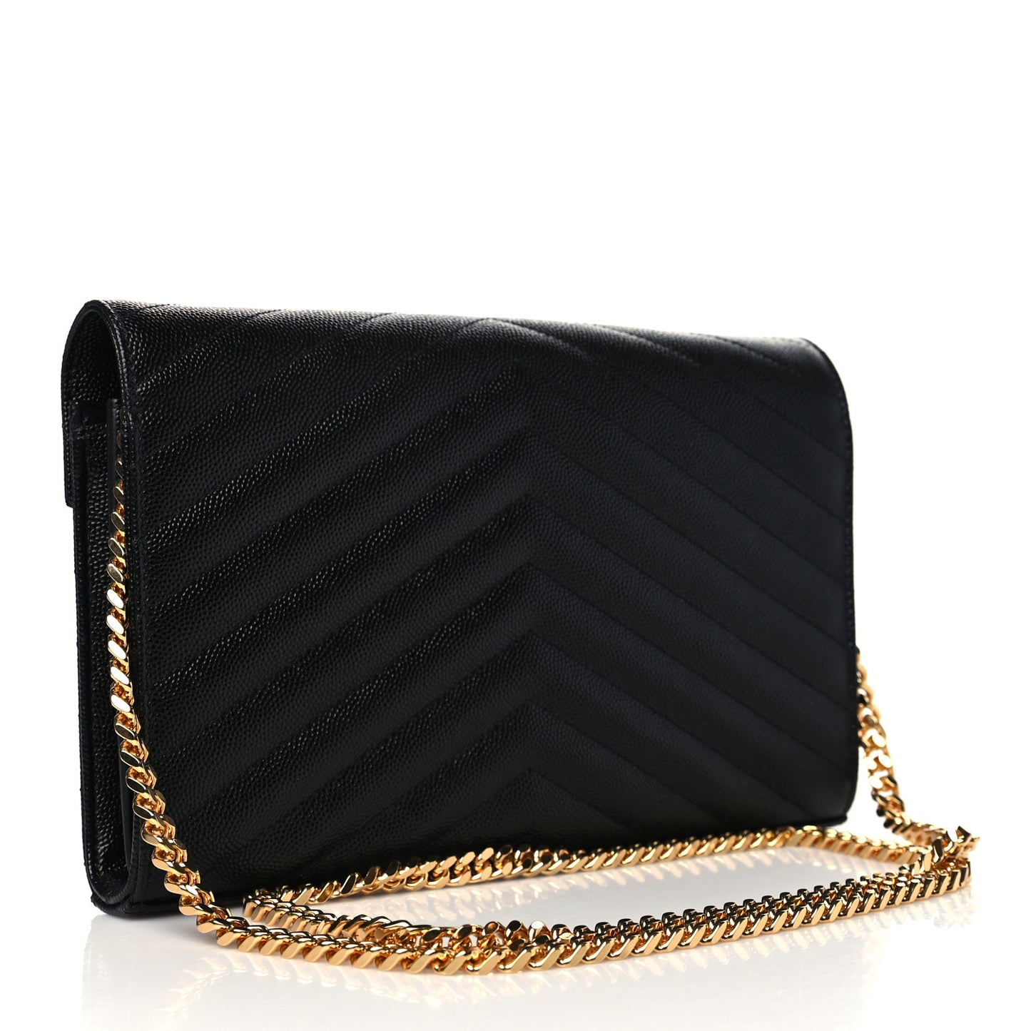 Grain De Poudre Matelasse Chevron Monogram Chain Wallet Black