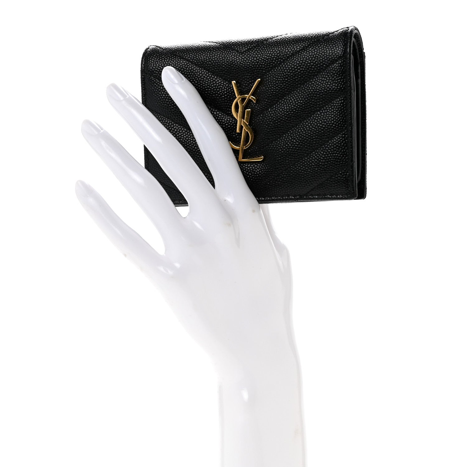 Saint Laurent Grain De Poudre Matelasse Chevron Monogram Flap Card Case Black 2 of 13