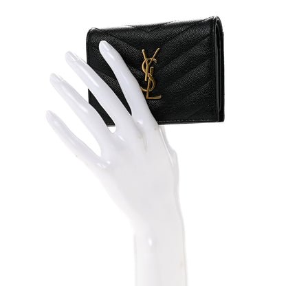 Saint Laurent Grain De Poudre Matelasse Chevron Monogram Flap Card Case Black 2 of 13