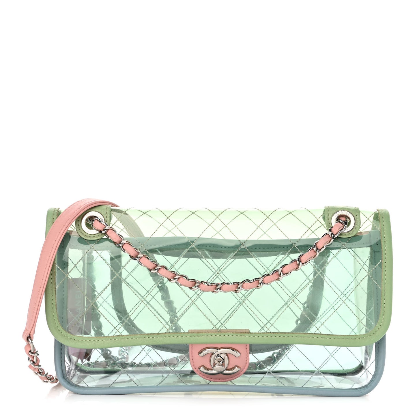 Lambskin PVC Quilted Medium Coco Splash Flap Blue Green