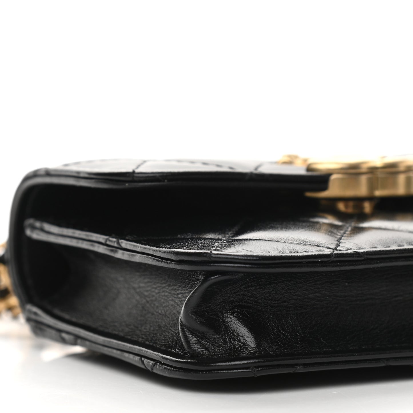 Calfskin Quilted Perfect Fit Coin Purse With Chain Black