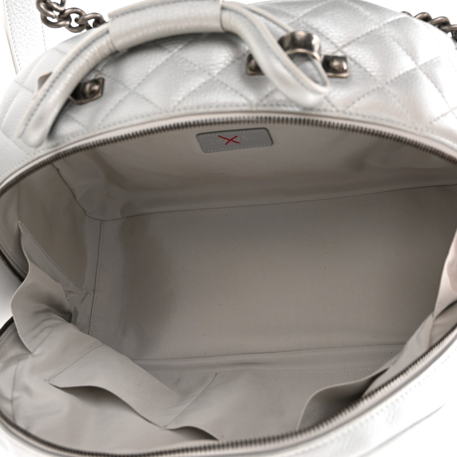 Chanel Metallic Calfskin Quilted Medium Airlines Round Trip Bowling Bag Silver 5 of 10