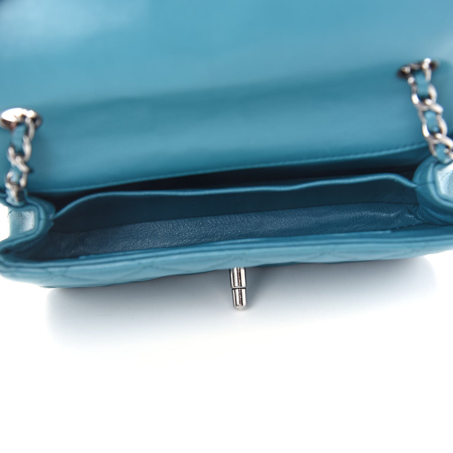 Lambskin Quilted Extra Mini Rectangular Flap Turquoise