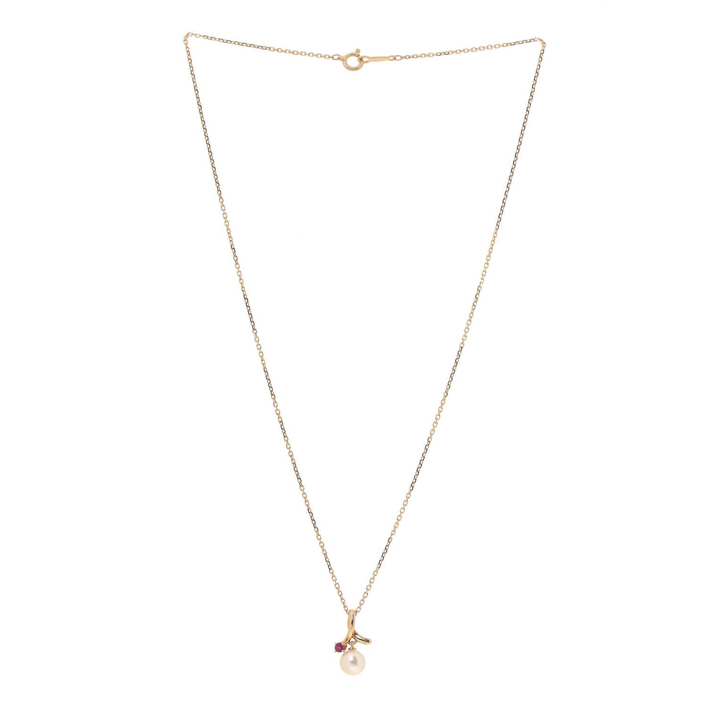 18K Yellow Gold Ruby Akoya Pearl 6mm Drop Pendant Necklace