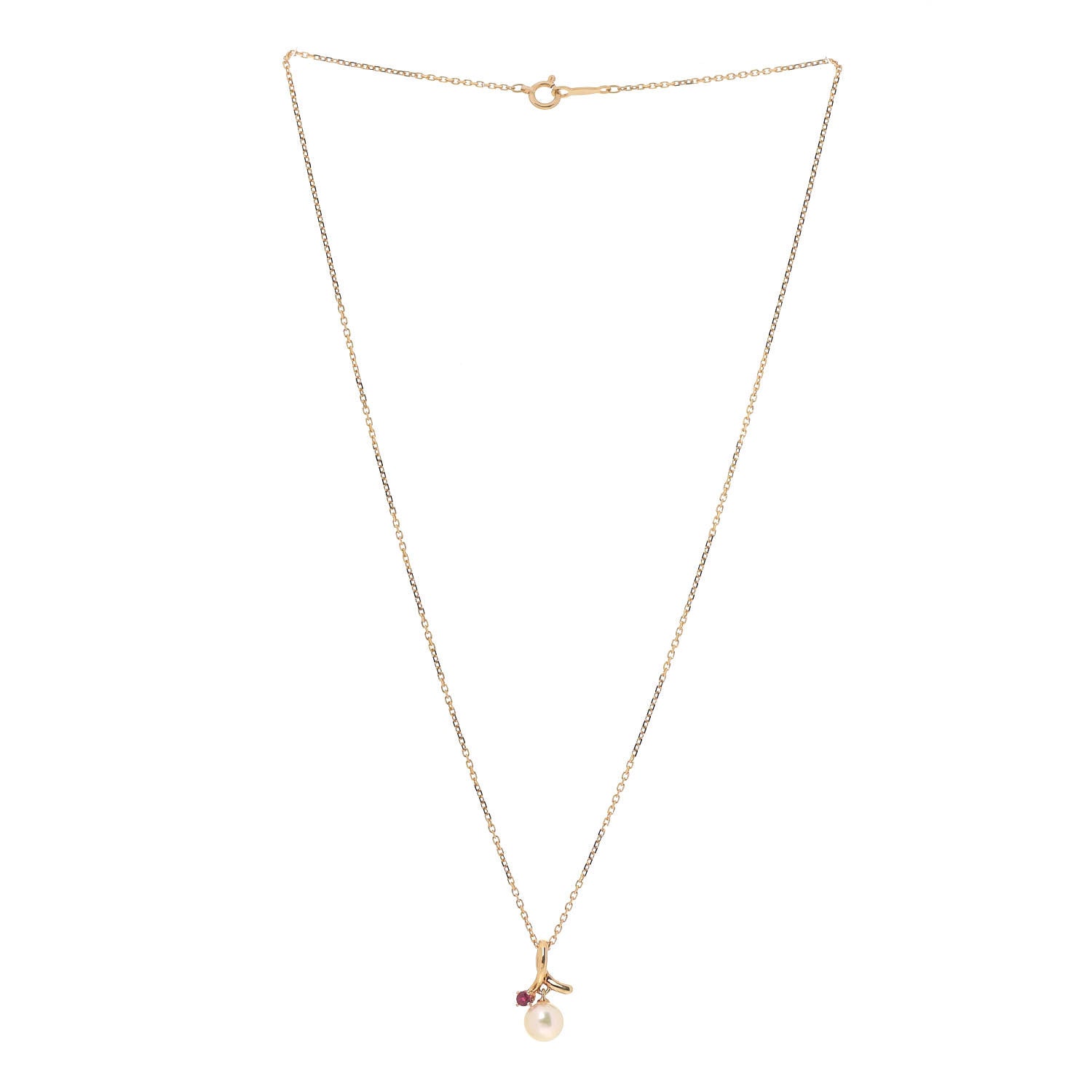 Mikimoto 18K Yellow Gold Ruby Akoya Pearl 6mm Drop Pendant Necklace 3 of 5