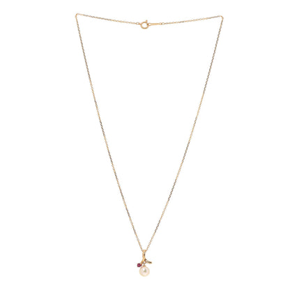 Mikimoto 18K Yellow Gold Ruby Akoya Pearl 6mm Drop Pendant Necklace 3 of 5
