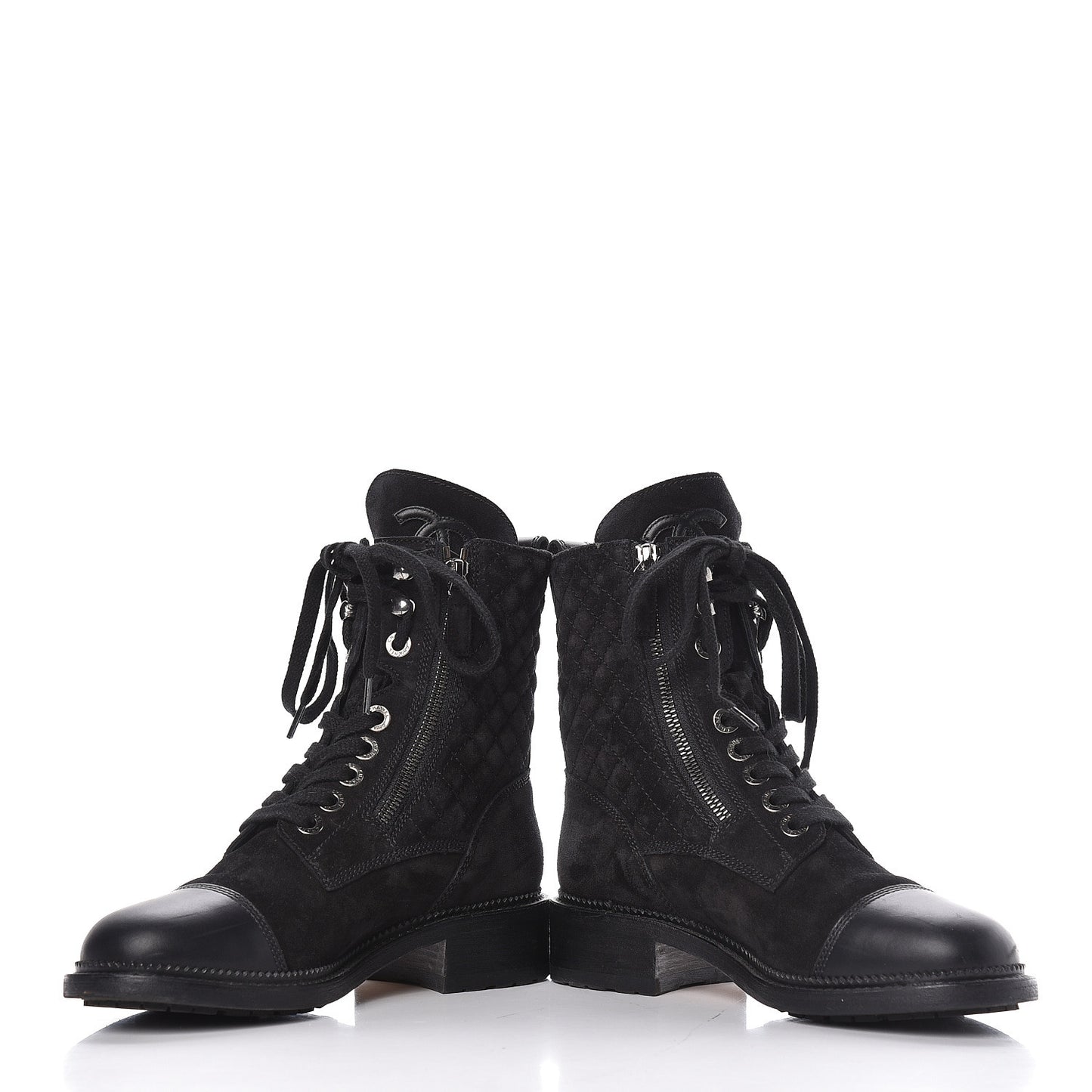 Suede Quilted CC Lace Up Combat Boots 37 Black