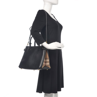 Burberry Grainy Calfskin House Check Medium Banner Tote Black 2 of 17