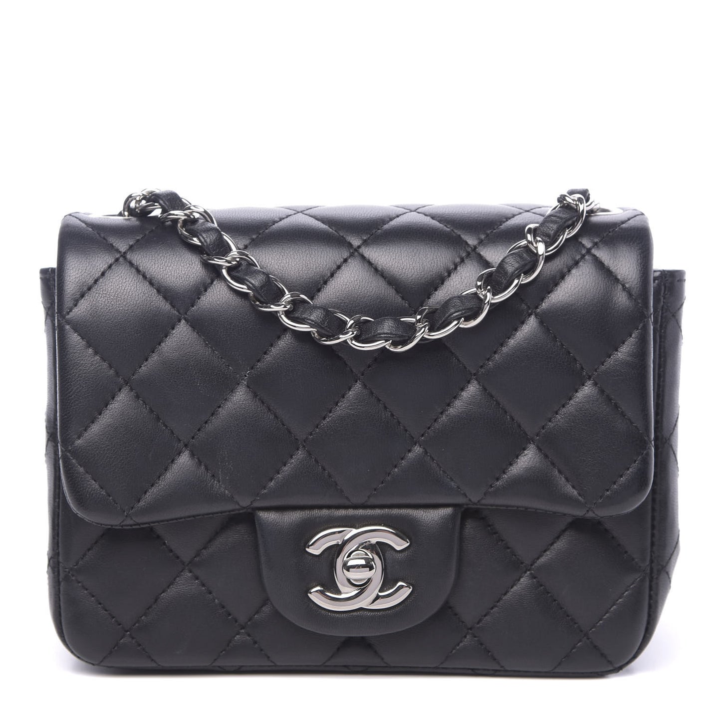 Lambskin Quilted Mini Square Flap Black