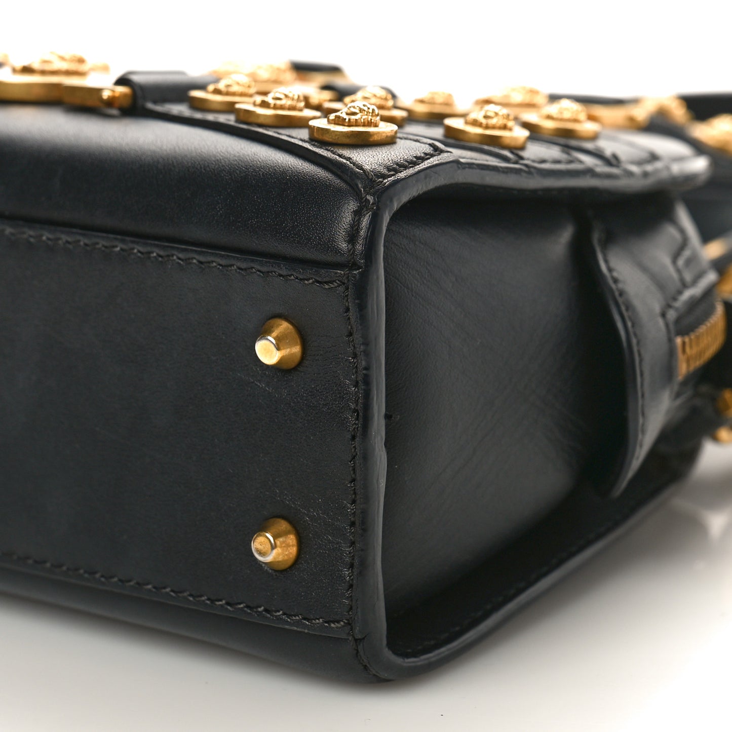 Calfskin Small Medallion Tribute Bowling Bag Black