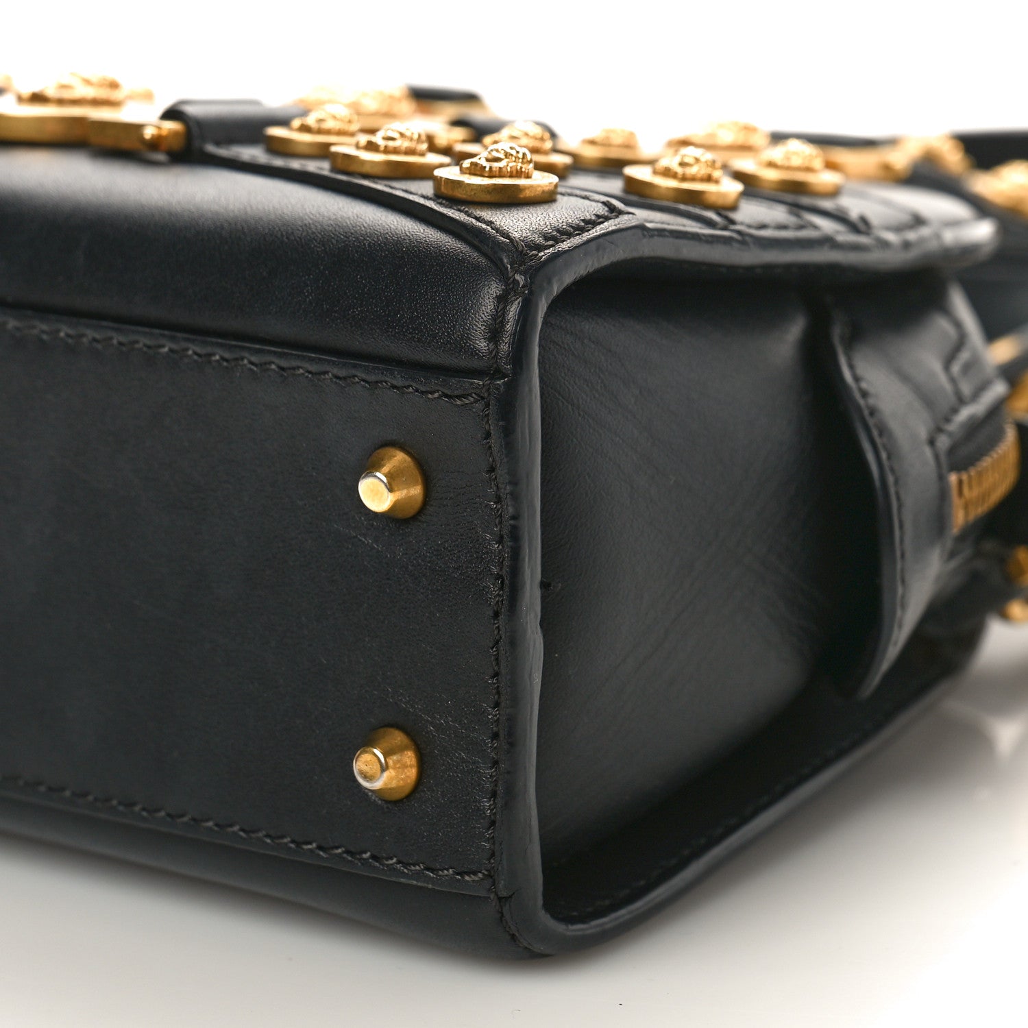 Versace Calfskin Small Medallion Tribute Bowling Bag Black 8 of 12