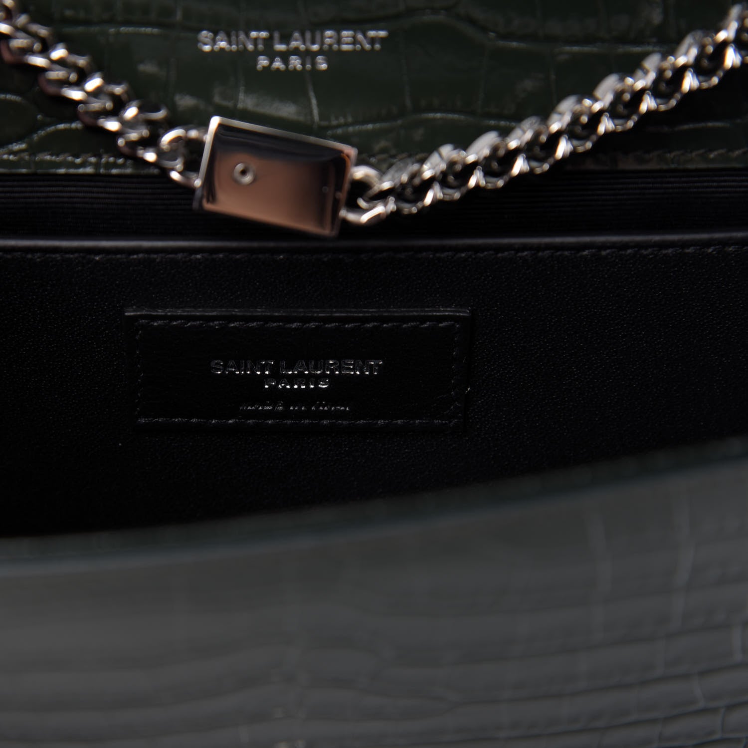 Saint Laurent Calfskin Crocodile Embossed Small Classic Monogram Kate Tassel Satchel Dark Green 8 of 8