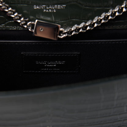 Saint Laurent Calfskin Crocodile Embossed Small Classic Monogram Kate Tassel Satchel Dark Green 8 of 8