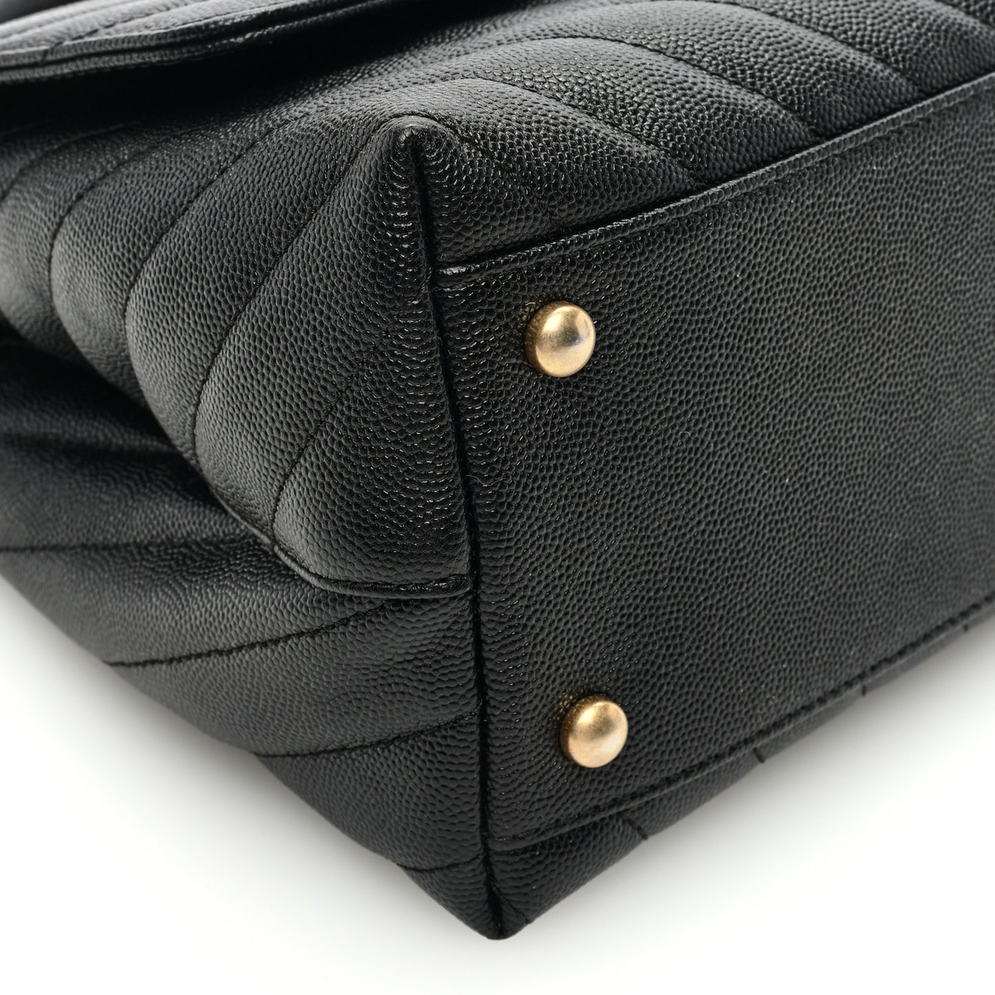 Caviar Chevron Quilted Small Coco Handle Flap Black