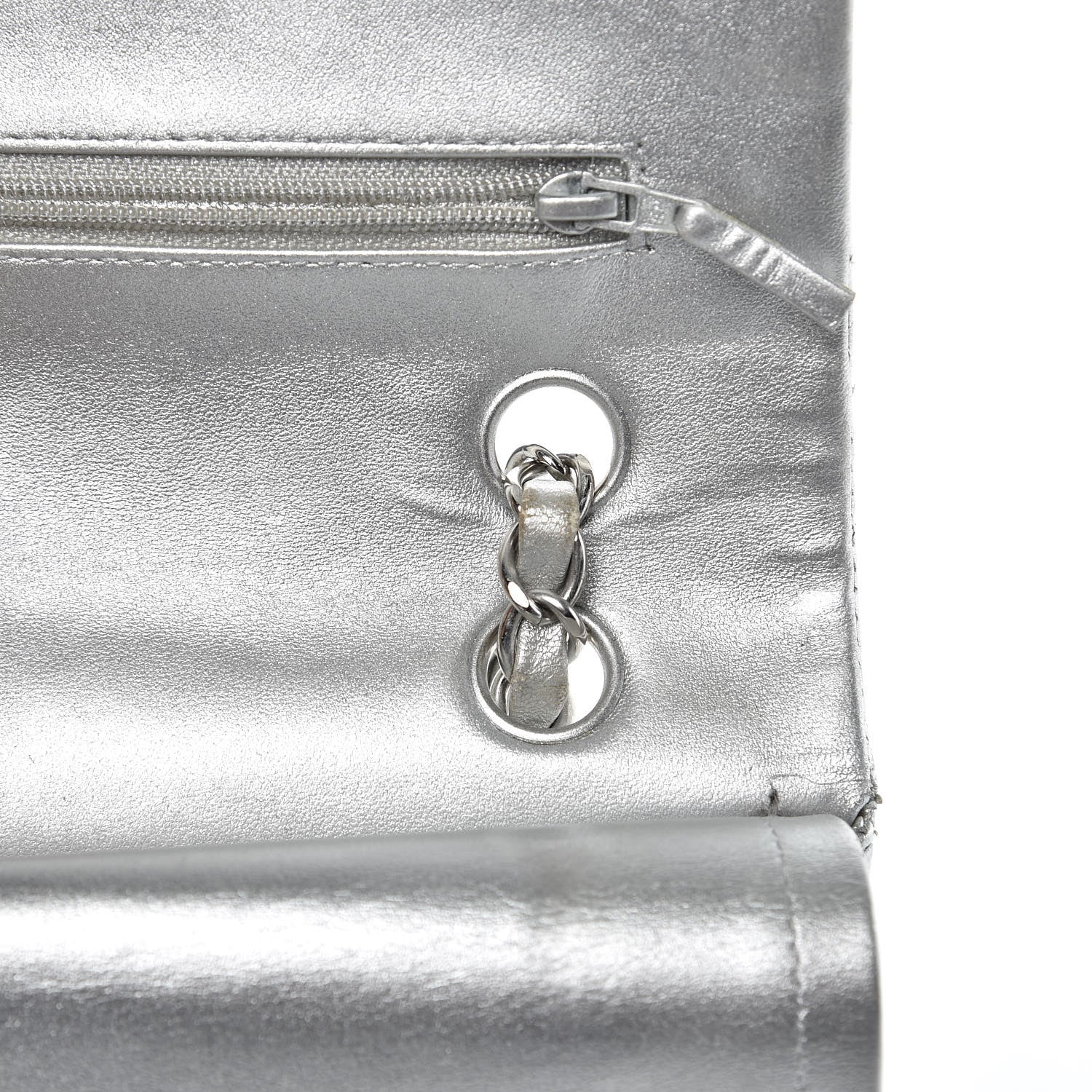 Chanel Metallic Lambskin Quilted Medium Double Flap Silver 11 of 15