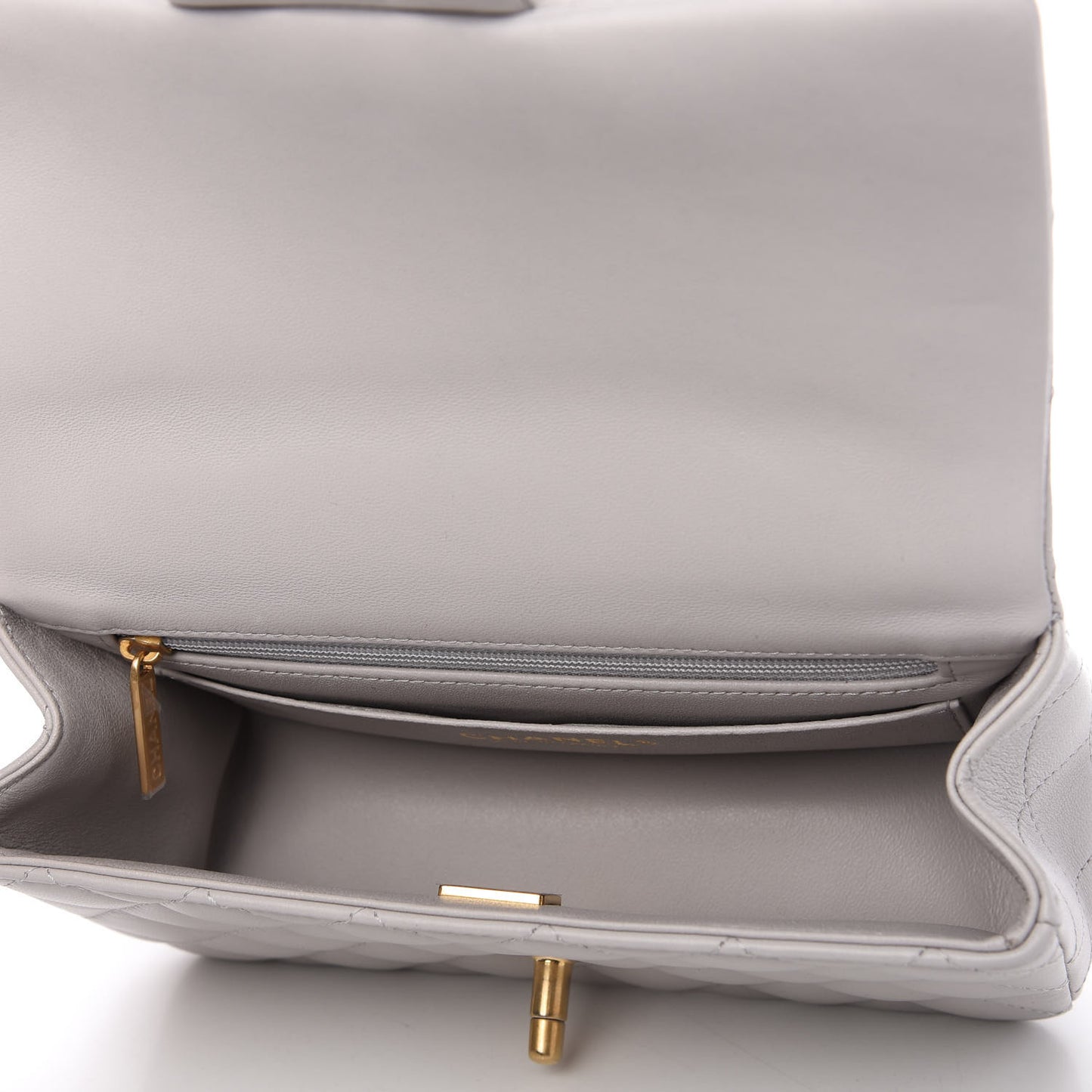 Lambskin Quilted Mini Top Handle Rectangular Flap Grey