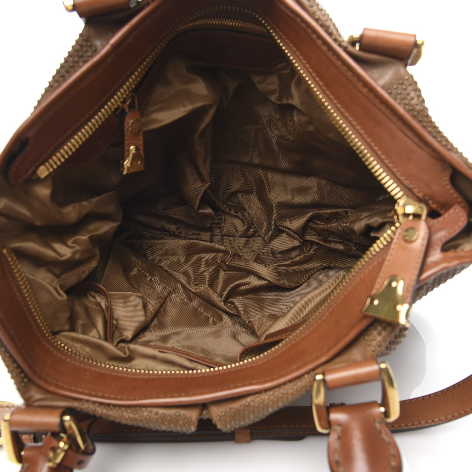 Burberry Calfskin Studded Satchel Brown 5 of 13