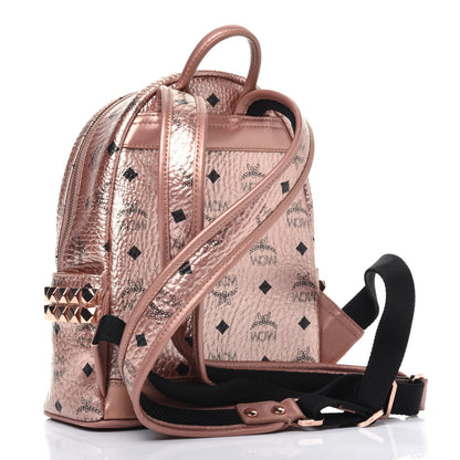 MCM Metallic Visetos Mini Side Stud Stark Backpack Champagne Gold 2 of 14