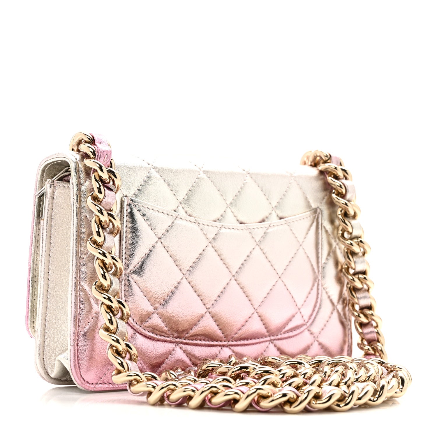 Chanel Gradient Metallic Lambskin Quilted Like A Wallet Wallet On Chain WOC Gold Pink 3 of 14