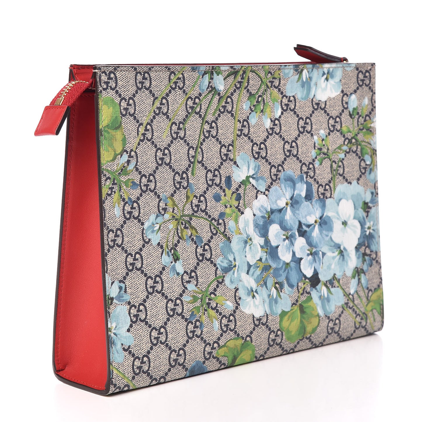 GG Supreme Monogram Blooms Large Cosmetic Case Beige Blue Navy Hibiscus Red