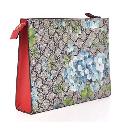 Gucci GG Supreme Monogram Blooms Large Cosmetic Case Beige Blue Navy Hibiscus Red 3 of 10