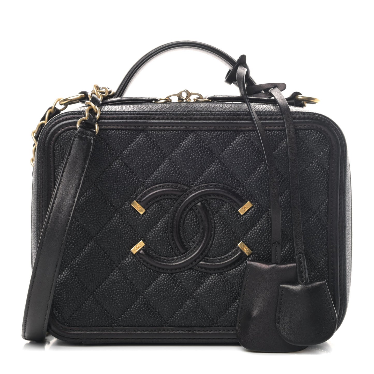 Caviar Quilted Medium CC Filigree Vanity Case Black