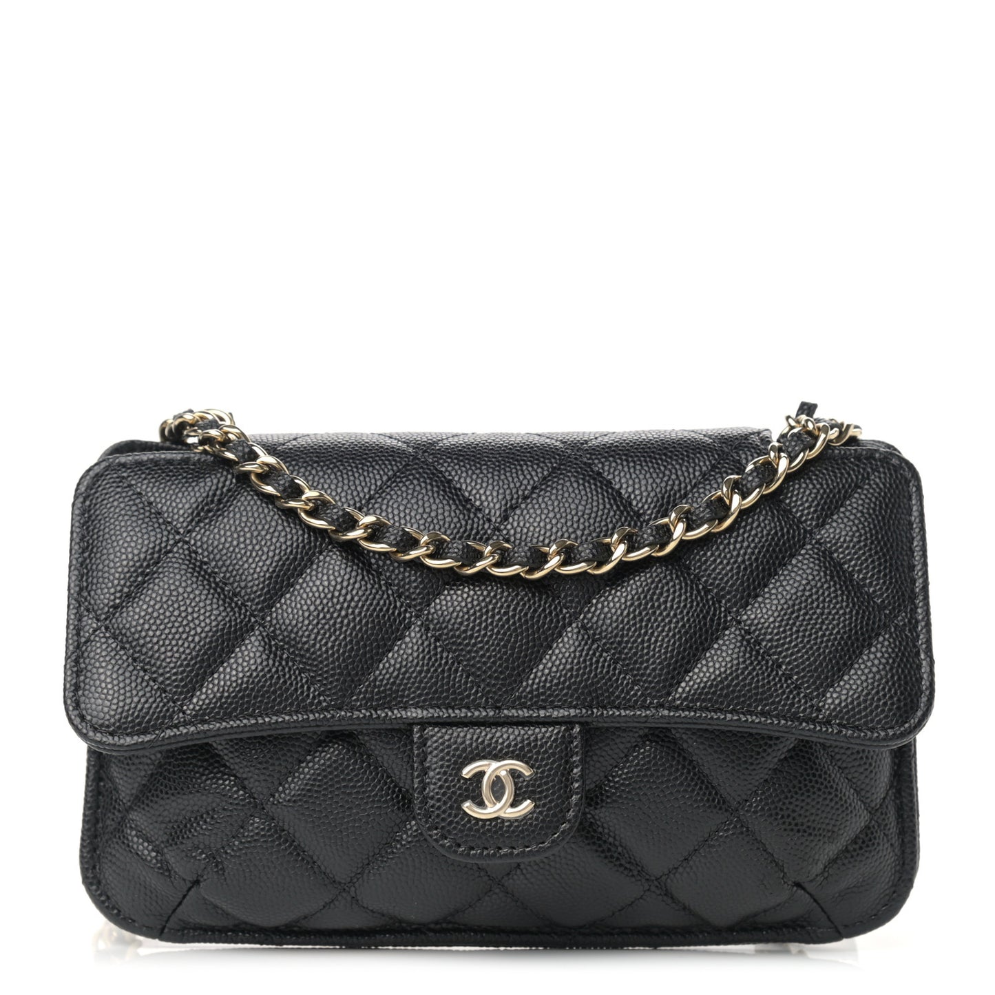 Caviar Fabric Quilted Foldable Tote With Chain Black Multicolor