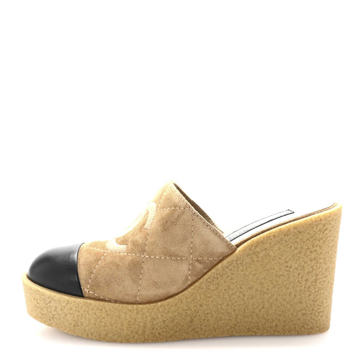 Chanel Suede Lambskin Quilted CC Mules 39 Black Beige 1 of 10