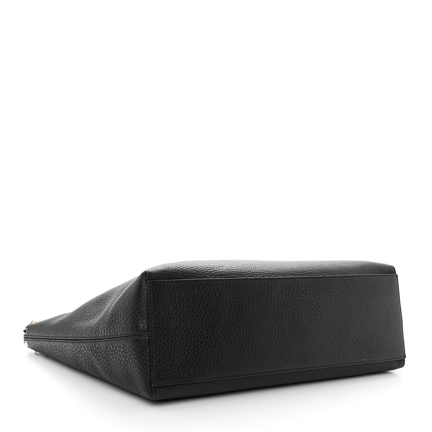 Grained Calfskin Rockstud Shoulder Tote Black